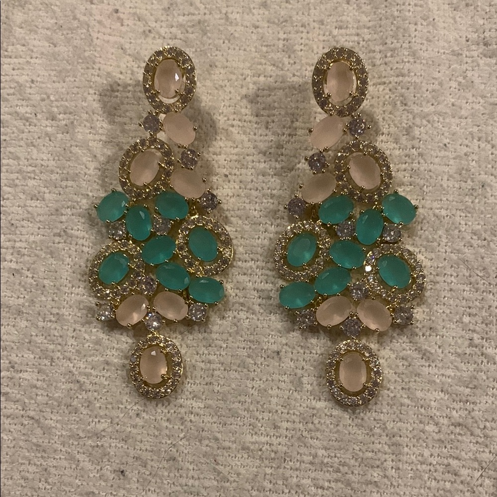 Elegant Gold, Pink & Blue Statement Earrings